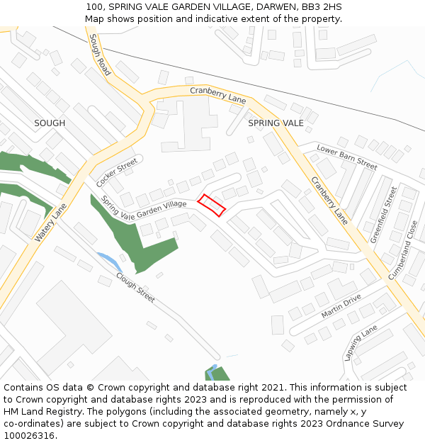 100, SPRING VALE GARDEN VILLAGE, DARWEN, BB3 2HS: Location map and indicative extent of plot