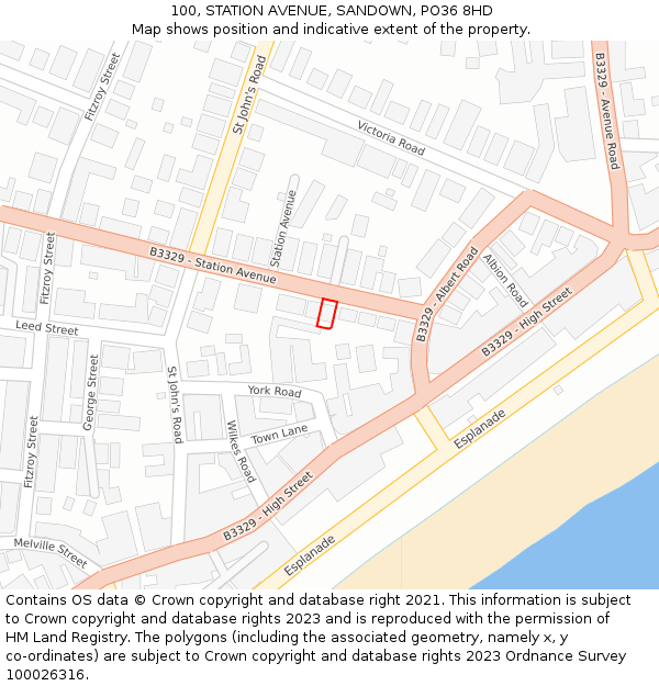 100, STATION AVENUE, SANDOWN, PO36 8HD: Location map and indicative extent of plot