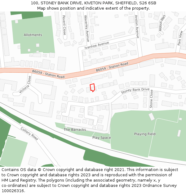 100, STONEY BANK DRIVE, KIVETON PARK, SHEFFIELD, S26 6SB: Location map and indicative extent of plot