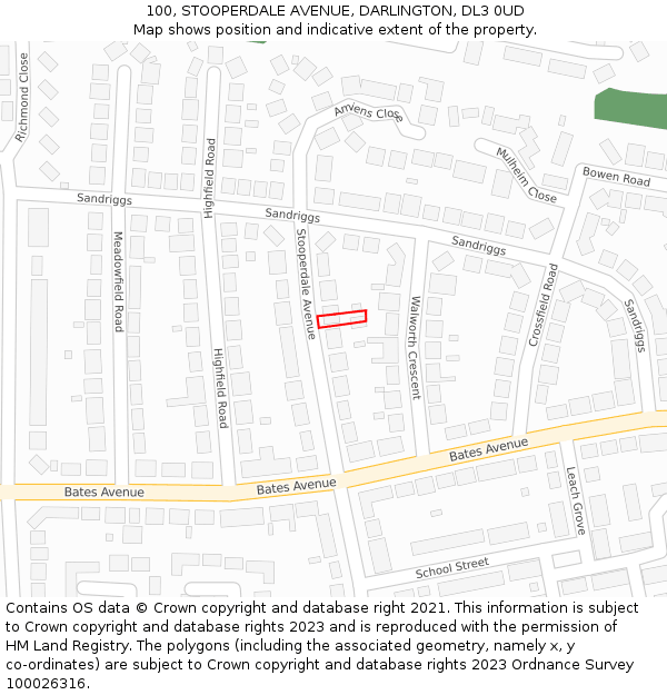 100, STOOPERDALE AVENUE, DARLINGTON, DL3 0UD: Location map and indicative extent of plot