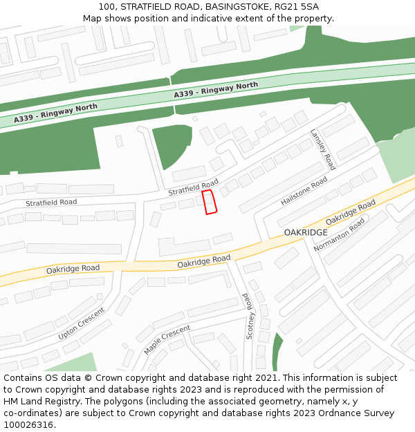 100, STRATFIELD ROAD, BASINGSTOKE, RG21 5SA: Location map and indicative extent of plot