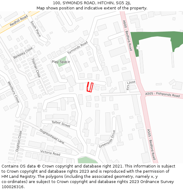 100, SYMONDS ROAD, HITCHIN, SG5 2JL: Location map and indicative extent of plot