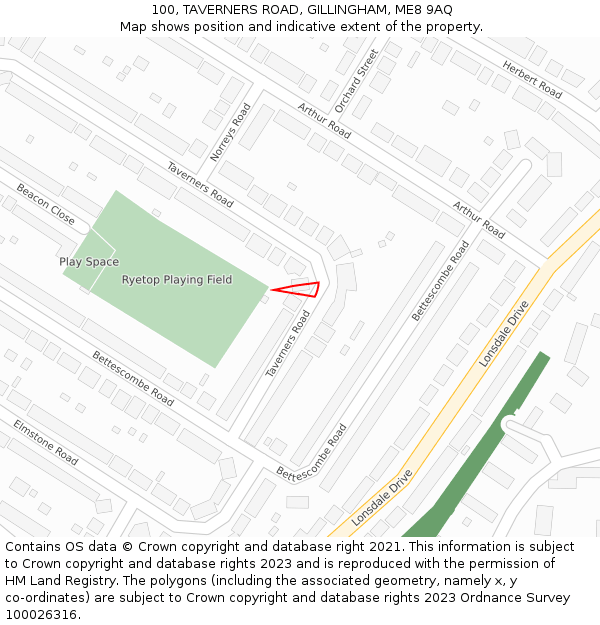 100, TAVERNERS ROAD, GILLINGHAM, ME8 9AQ: Location map and indicative extent of plot