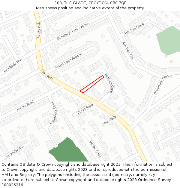 100, THE GLADE, CROYDON, CR0 7QE: Location map and indicative extent of plot