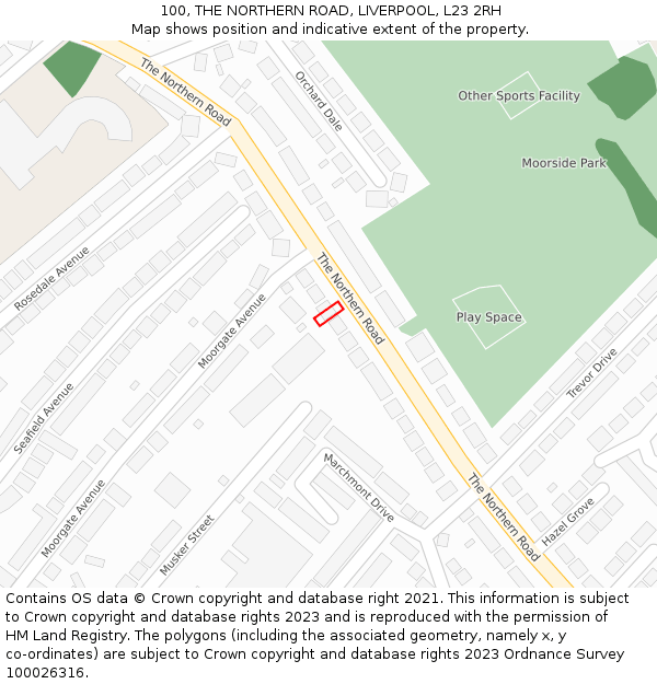 100, THE NORTHERN ROAD, LIVERPOOL, L23 2RH: Location map and indicative extent of plot