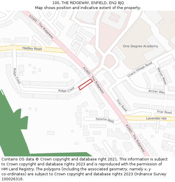 100, THE RIDGEWAY, ENFIELD, EN2 8JQ: Location map and indicative extent of plot