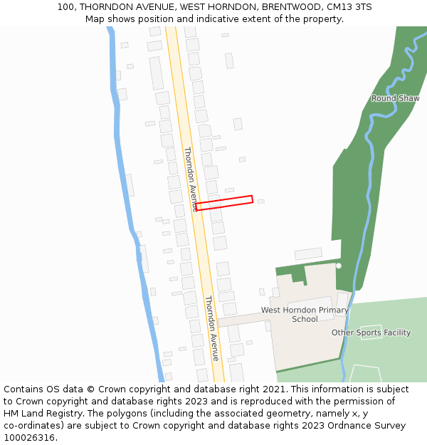 100, THORNDON AVENUE, WEST HORNDON, BRENTWOOD, CM13 3TS: Location map and indicative extent of plot