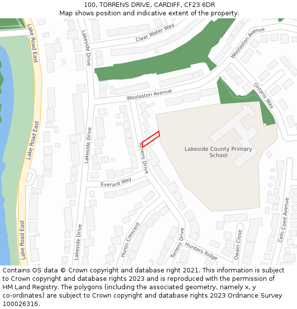 100, TORRENS DRIVE, CARDIFF, CF23 6DR: Location map and indicative extent of plot