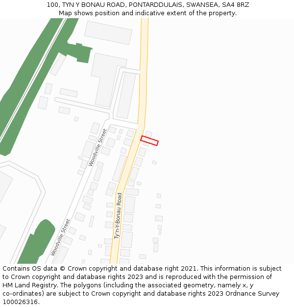 100, TYN Y BONAU ROAD, PONTARDDULAIS, SWANSEA, SA4 8RZ: Location map and indicative extent of plot