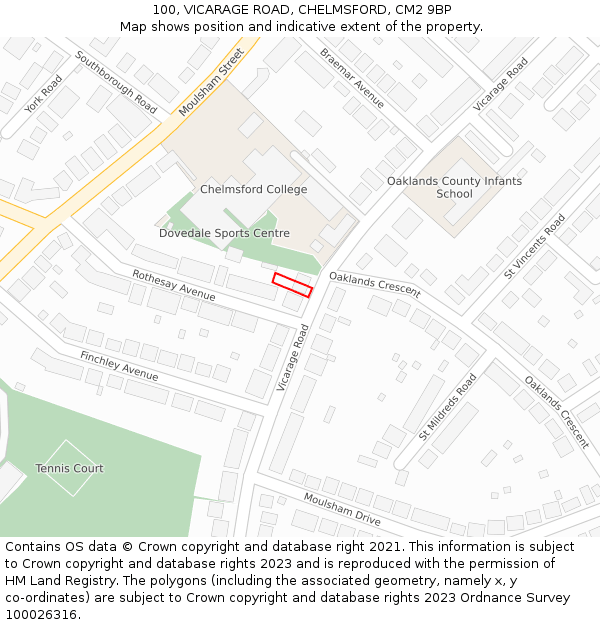 100, VICARAGE ROAD, CHELMSFORD, CM2 9BP: Location map and indicative extent of plot