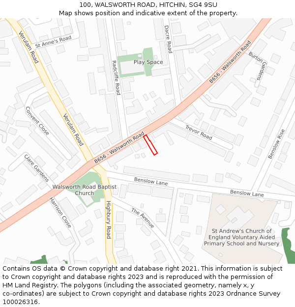 100, WALSWORTH ROAD, HITCHIN, SG4 9SU: Location map and indicative extent of plot