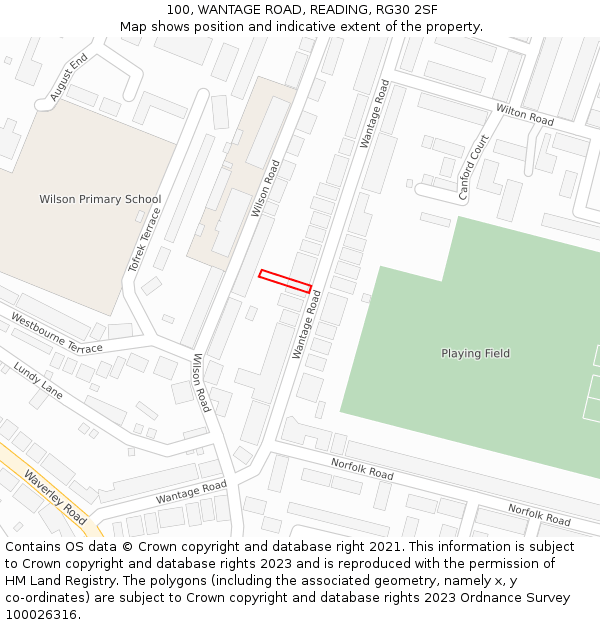 100, WANTAGE ROAD, READING, RG30 2SF: Location map and indicative extent of plot