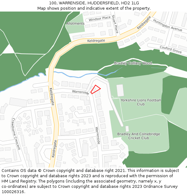 100, WARRENSIDE, HUDDERSFIELD, HD2 1LG: Location map and indicative extent of plot