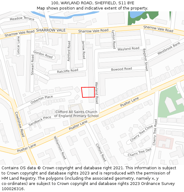 100, WAYLAND ROAD, SHEFFIELD, S11 8YE: Location map and indicative extent of plot