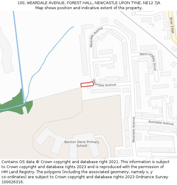100, WEARDALE AVENUE, FOREST HALL, NEWCASTLE UPON TYNE, NE12 7JA: Location map and indicative extent of plot