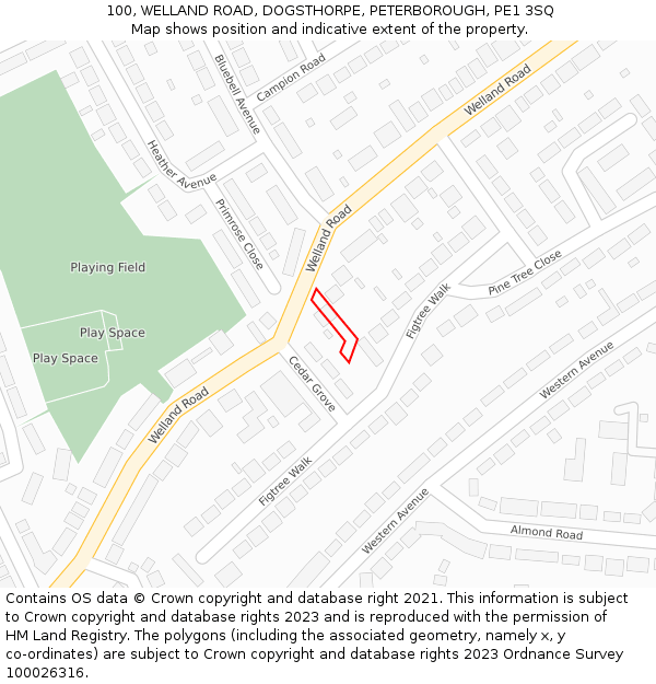 100, WELLAND ROAD, DOGSTHORPE, PETERBOROUGH, PE1 3SQ: Location map and indicative extent of plot