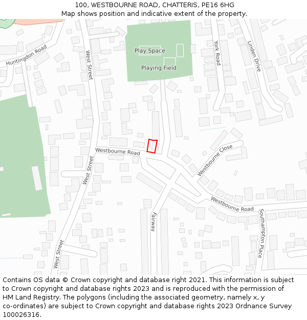 100, WESTBOURNE ROAD, CHATTERIS, PE16 6HG: Location map and indicative extent of plot