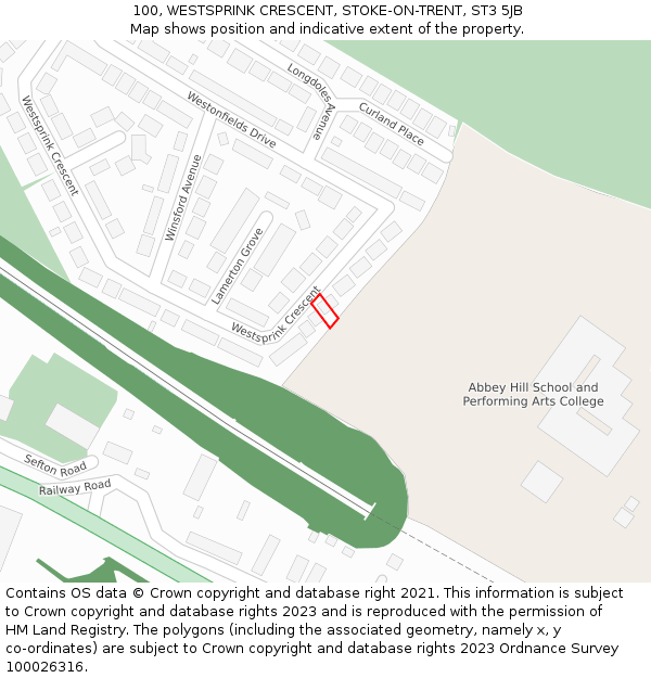 100, WESTSPRINK CRESCENT, STOKE-ON-TRENT, ST3 5JB: Location map and indicative extent of plot