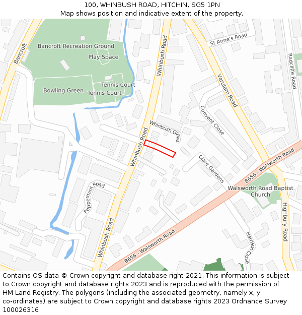 100, WHINBUSH ROAD, HITCHIN, SG5 1PN: Location map and indicative extent of plot