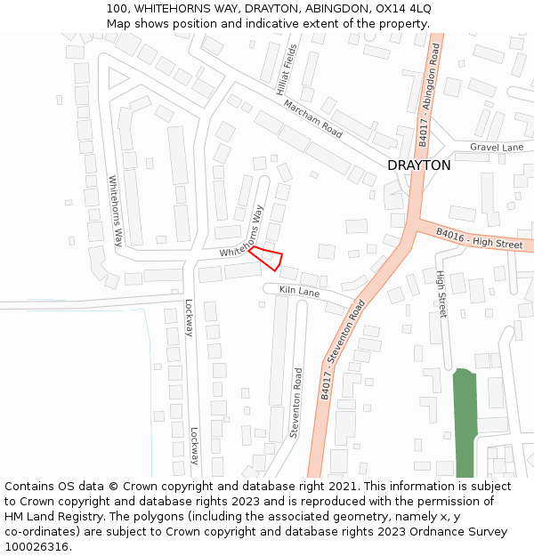 100, WHITEHORNS WAY, DRAYTON, ABINGDON, OX14 4LQ: Location map and indicative extent of plot