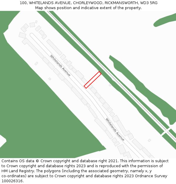 100, WHITELANDS AVENUE, CHORLEYWOOD, RICKMANSWORTH, WD3 5RG: Location map and indicative extent of plot