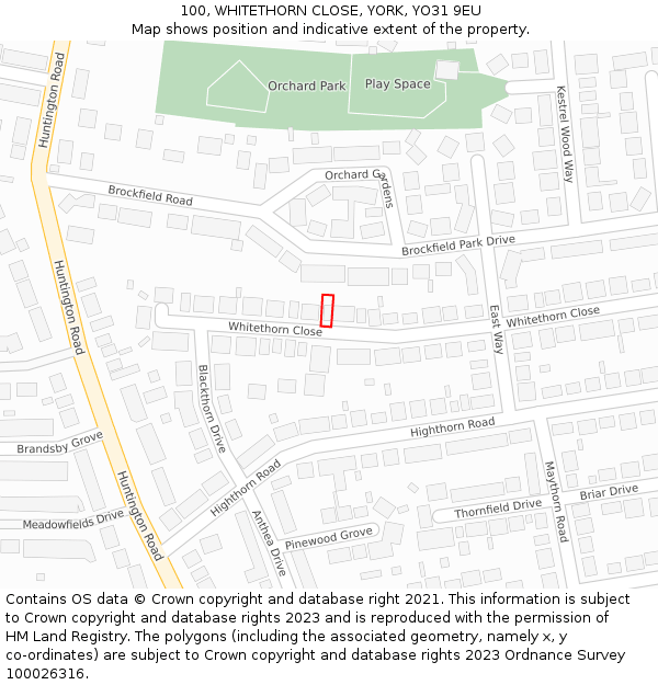 100, WHITETHORN CLOSE, YORK, YO31 9EU: Location map and indicative extent of plot
