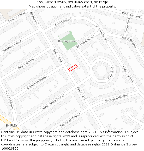 100, WILTON ROAD, SOUTHAMPTON, SO15 5JP: Location map and indicative extent of plot