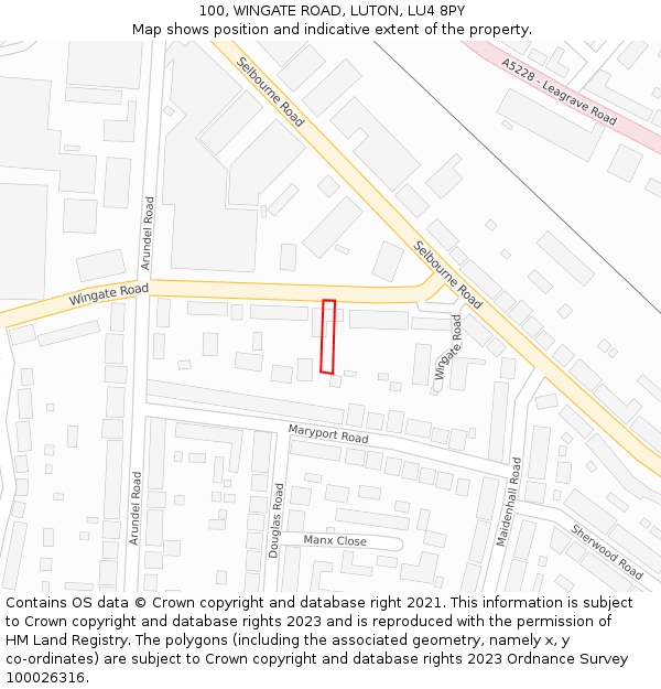 100, WINGATE ROAD, LUTON, LU4 8PY: Location map and indicative extent of plot