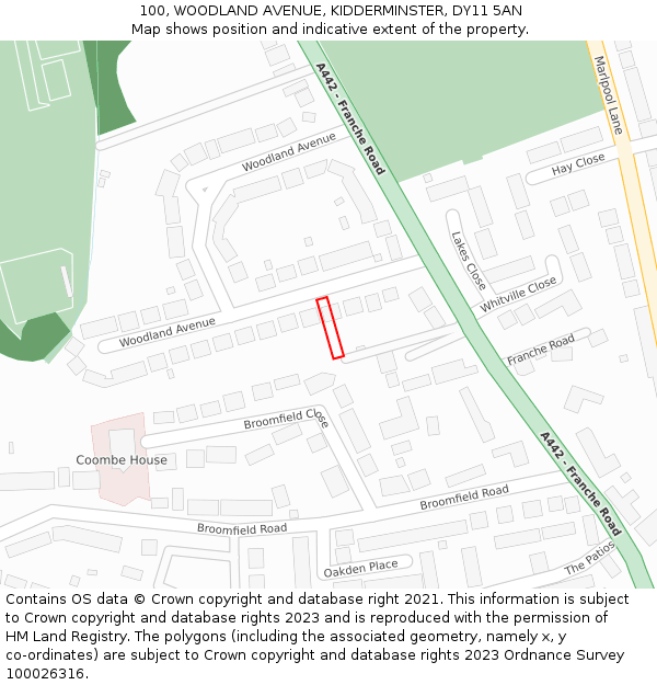 100, WOODLAND AVENUE, KIDDERMINSTER, DY11 5AN: Location map and indicative extent of plot