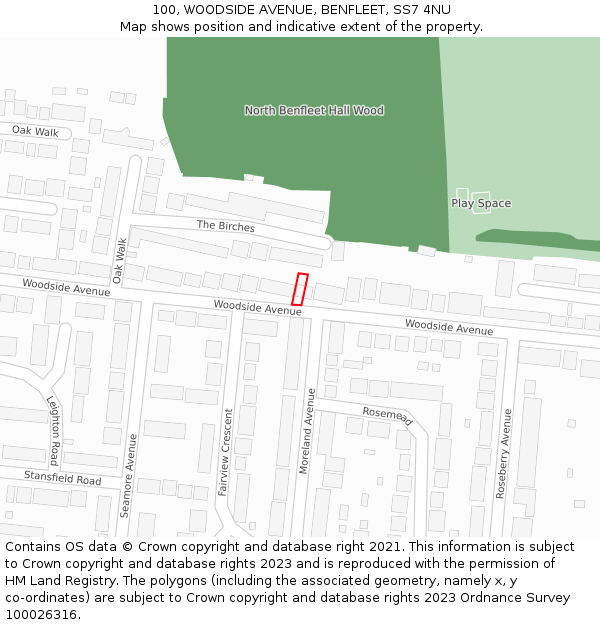 100, WOODSIDE AVENUE, BENFLEET, SS7 4NU: Location map and indicative extent of plot