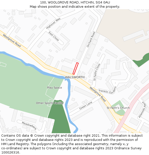 100, WOOLGROVE ROAD, HITCHIN, SG4 0AU: Location map and indicative extent of plot