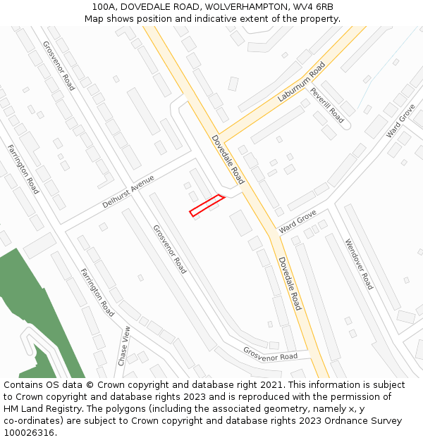 100A, DOVEDALE ROAD, WOLVERHAMPTON, WV4 6RB: Location map and indicative extent of plot