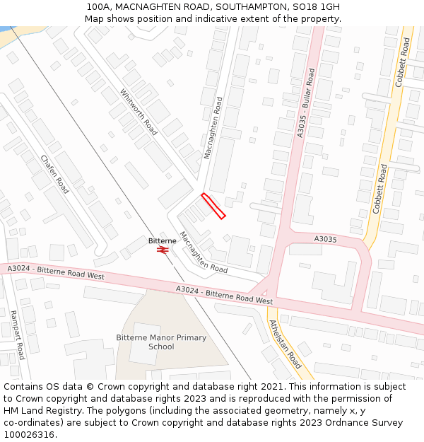 100A, MACNAGHTEN ROAD, SOUTHAMPTON, SO18 1GH: Location map and indicative extent of plot