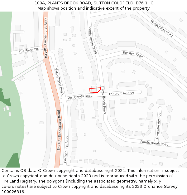 100A, PLANTS BROOK ROAD, SUTTON COLDFIELD, B76 1HG: Location map and indicative extent of plot