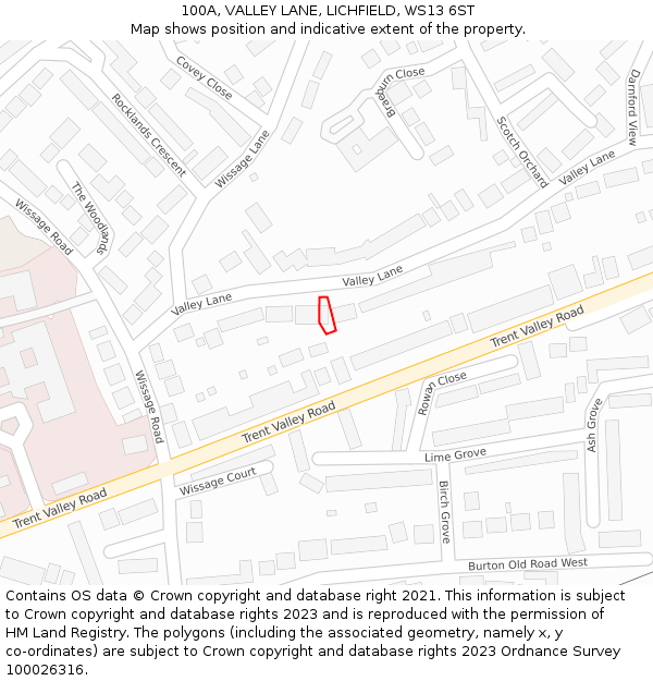 100A, VALLEY LANE, LICHFIELD, WS13 6ST: Location map and indicative extent of plot