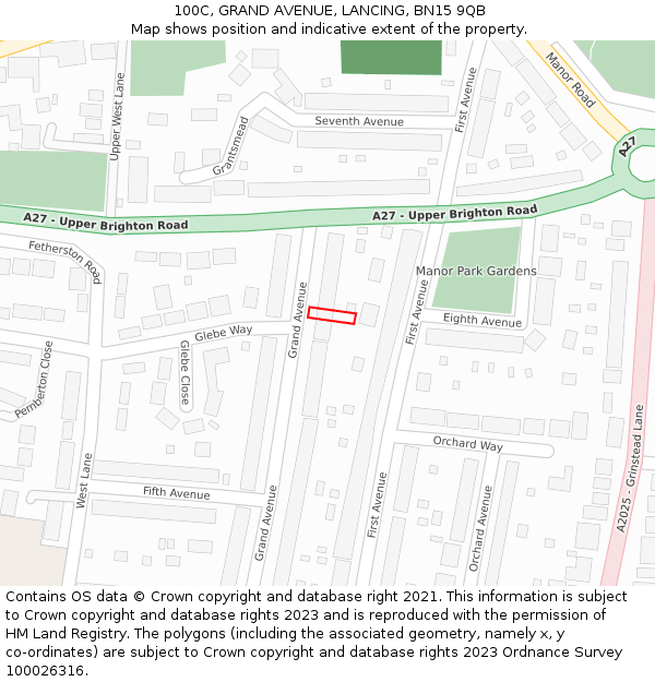100C, GRAND AVENUE, LANCING, BN15 9QB: Location map and indicative extent of plot