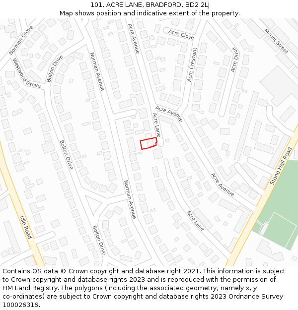 101, ACRE LANE, BRADFORD, BD2 2LJ: Location map and indicative extent of plot
