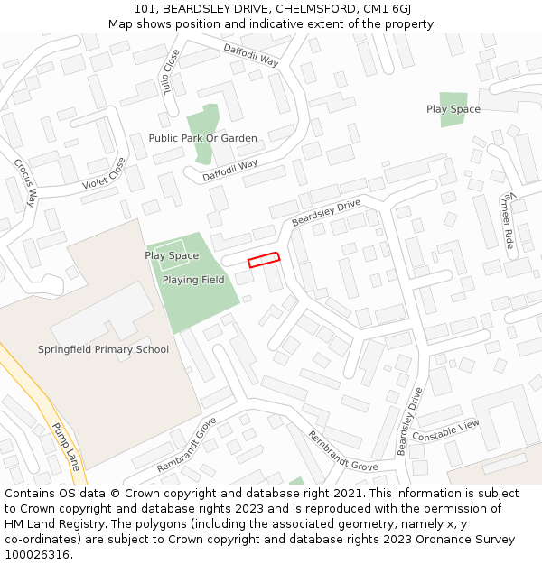101, BEARDSLEY DRIVE, CHELMSFORD, CM1 6GJ: Location map and indicative extent of plot