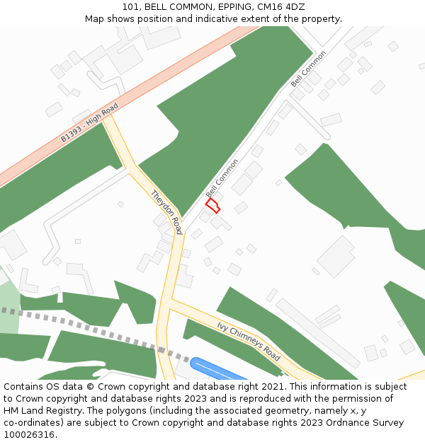 101, BELL COMMON, EPPING, CM16 4DZ: Location map and indicative extent of plot