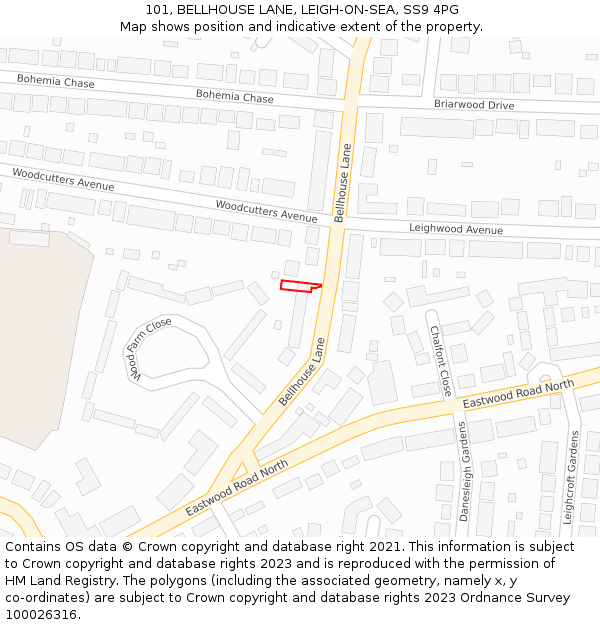 101, BELLHOUSE LANE, LEIGH-ON-SEA, SS9 4PG: Location map and indicative extent of plot