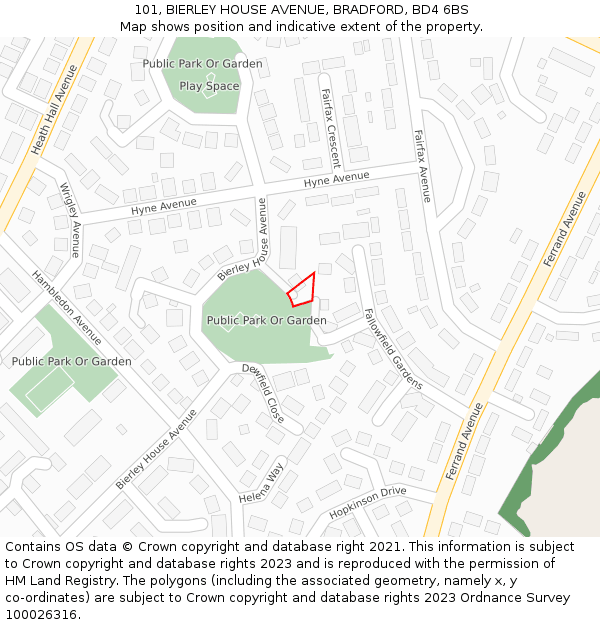 101, BIERLEY HOUSE AVENUE, BRADFORD, BD4 6BS: Location map and indicative extent of plot