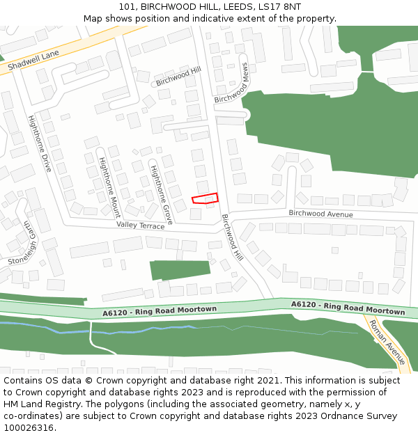 101, BIRCHWOOD HILL, LEEDS, LS17 8NT: Location map and indicative extent of plot