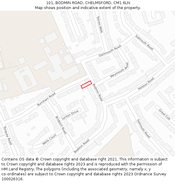 101, BODMIN ROAD, CHELMSFORD, CM1 6LN: Location map and indicative extent of plot