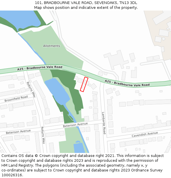 101, BRADBOURNE VALE ROAD, SEVENOAKS, TN13 3DL: Location map and indicative extent of plot