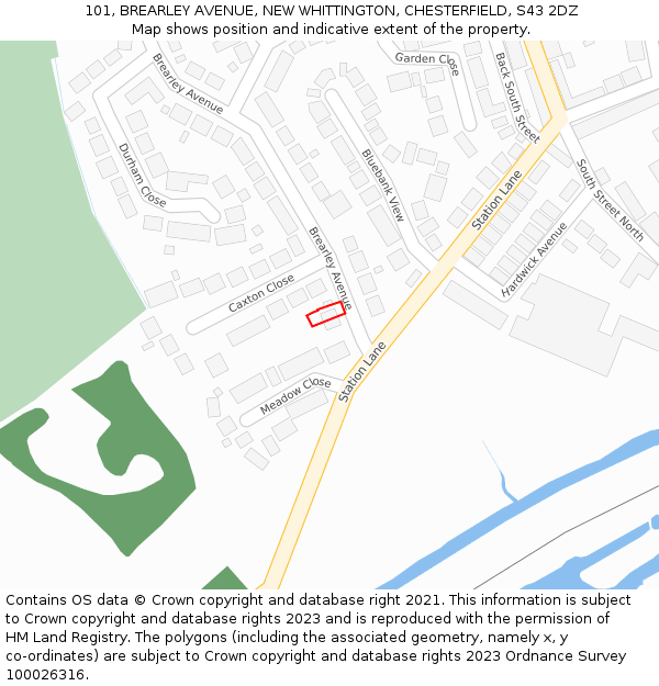 101, BREARLEY AVENUE, NEW WHITTINGTON, CHESTERFIELD, S43 2DZ: Location map and indicative extent of plot