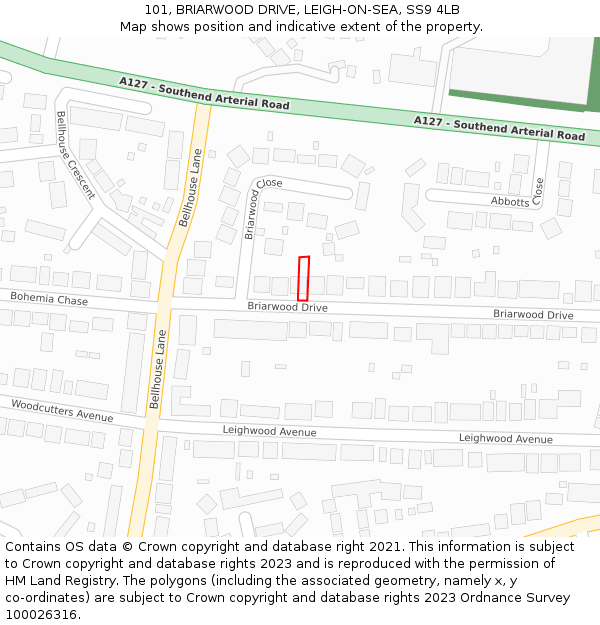 101, BRIARWOOD DRIVE, LEIGH-ON-SEA, SS9 4LB: Location map and indicative extent of plot