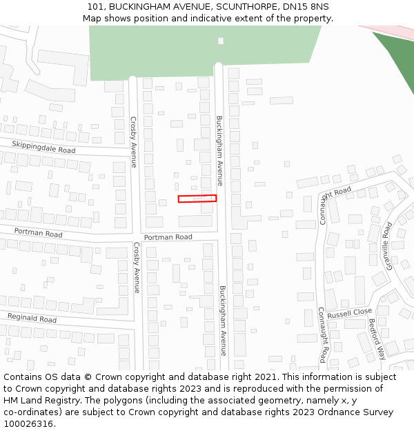 101, BUCKINGHAM AVENUE, SCUNTHORPE, DN15 8NS: Location map and indicative extent of plot