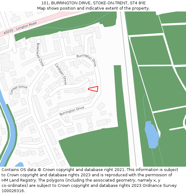 101, BURRINGTON DRIVE, STOKE-ON-TRENT, ST4 8YE: Location map and indicative extent of plot