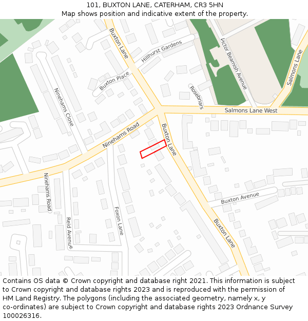 101, BUXTON LANE, CATERHAM, CR3 5HN: Location map and indicative extent of plot