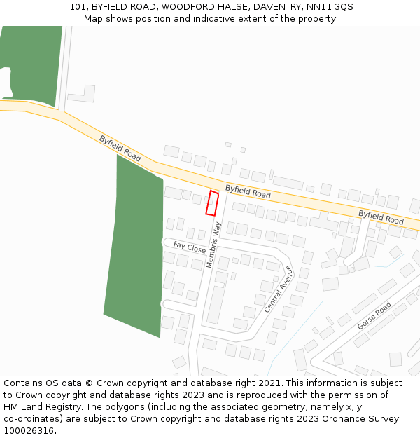 101, BYFIELD ROAD, WOODFORD HALSE, DAVENTRY, NN11 3QS: Location map and indicative extent of plot